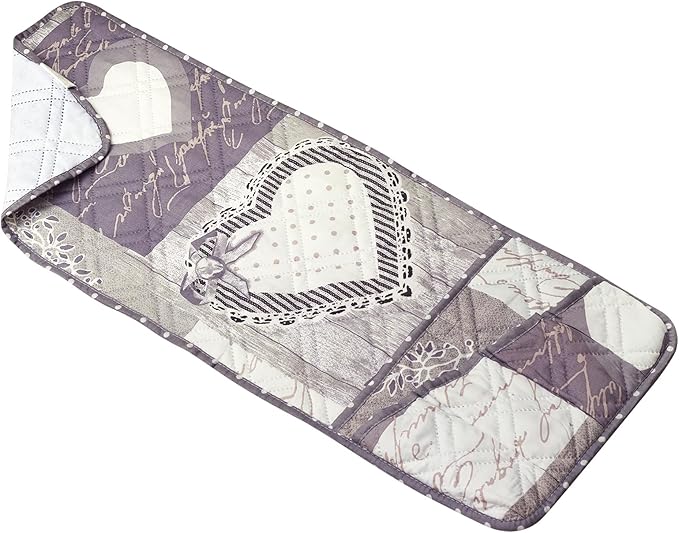 Brilliant Sunshine Grey Heart Love Patchwork Couch Armrest 5 Pockets Organizer, Slip Resistant Armchair Caddy, Washable Remote Controls Holder, Storage for Magazine, Tablet, Phone, 35×13", Grey White