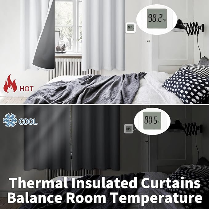 BGment 45 Inch Curtains for Bedroom - Short Blackout Curtains for Small Window/Cafe Thermal Insulated Grommet Drapes, 2 Panels, Each 42 Inch Wide, Greyish White