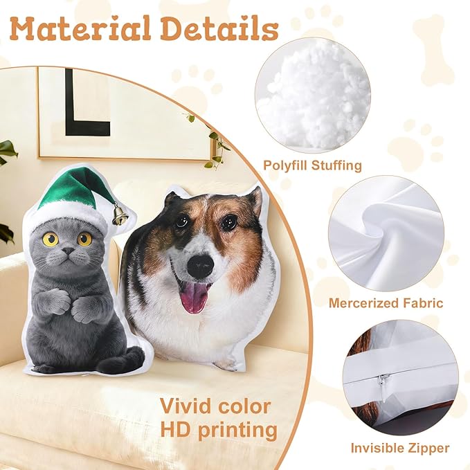 Custom4U Custom Pet Pillow with Picture Personalized Photo Dog Cat Full Body Shaped Pillow Gifts for Birthday Thanksgiving Christmas (12inches)