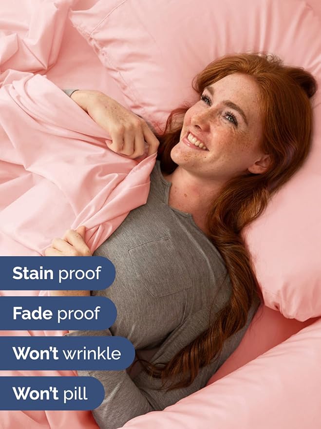 Extra Deep Twin Sheet Set - 4 Piece Breathable & Cooling Sheets - Hotel Luxury Bed Sheets Set - Easy & Secure Fit - Soft, Wrinkle Free & Comfy Sheets Set - Baby Pink Sheet Set with Extra Deep Pockets