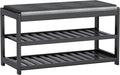 Shoe Bench Entryway, 100% Solid Solid Wood Shoe Rack Bench with Storage and Cushion Padded Seat, 3-Tier Shoe Organizer for Hallway Living Room, Mudrooms, Black