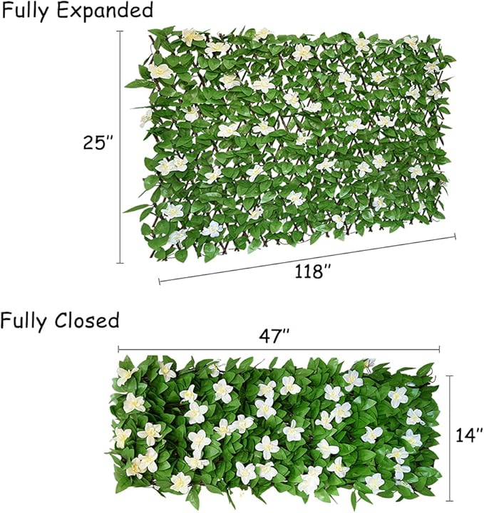 GLANT Expandable Fence Privacy Screen for Balcony Patio Outdoor,Decorative Faux Ivy Fencing Panel,Artificial Hedges (Single Sided Leaves) (1, Green-Flowers)