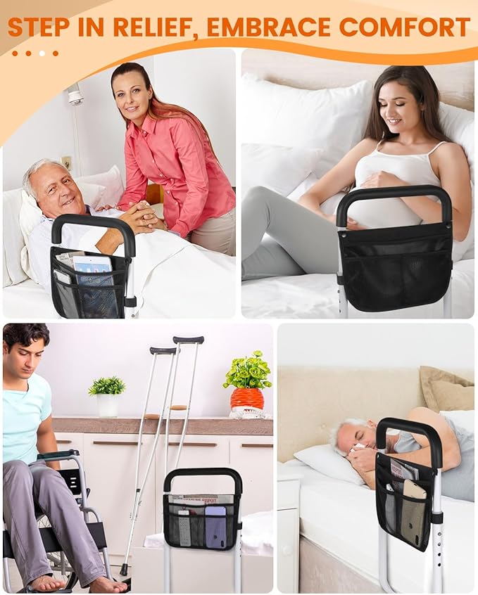 Yetulike Bed Rails for Elderly Adults Safety - Adjustable Bed Assist Rail for Seniors - Stable Beds Side Rails with Storage Bag & Fixing Strap, Fit King Queen Full Twin