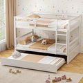KOMFOTT Wood Full Over Full Bunk Bed with Trundle, Full Bed Frame with Ladder, Solid Wood Frame & Safety Guardrails, Space-Saving Bunk Bed for Teens & Adults, No Box Spring Needed