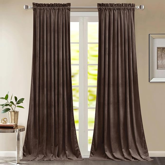 StangH Reddish Brown Curtains 90 Inch, Luxury Soft Velvet Thermal Insulated Privacy Noise Reducing Window Drapes Thick Curtains for Living Room Sliding Door, W52 x L90, 2 Panels
