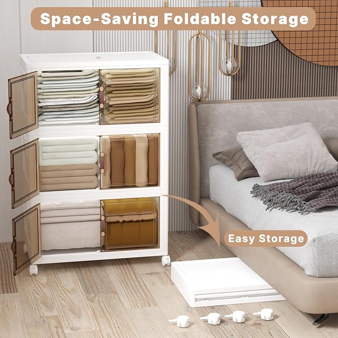 Extra Large Stackable Storage Bins with Lids & Wheels, Foldable Plastic Storage Bins (White, 1008QT-168QT/42GAL*6Pack)