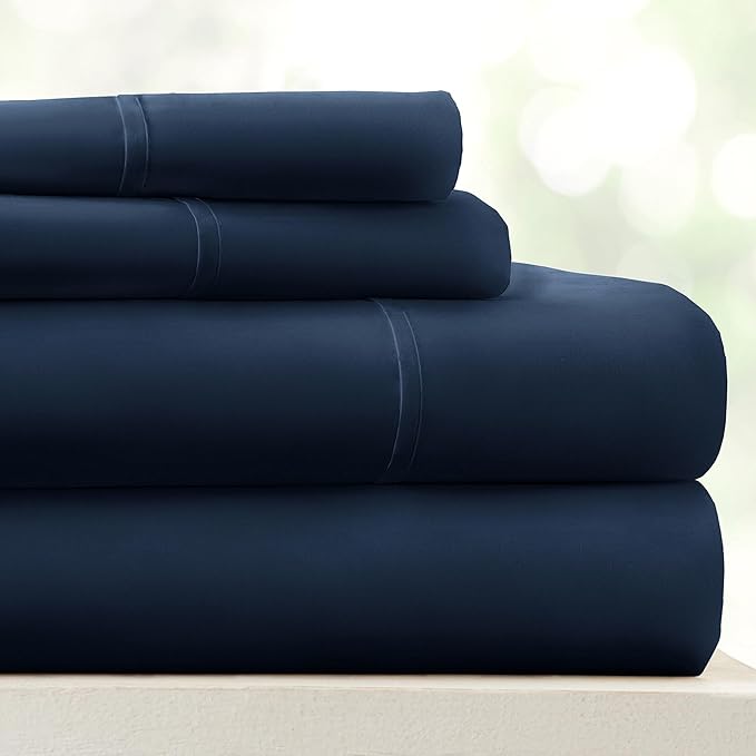 Linen Market Brushed Microfiber Twin XL Sheet Set 3 Piece – Oeko-TEX Certified Ultra Soft & Wrinkle-Free - 16" Deep Pocket Sheets - Easy Care Twin XL Size - Navy