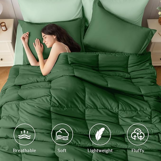 JOLLYVOGUE King Comforter Set, Ultra-Soft Bed in a Bag King Size 7 Pieces, Oeko-TEX Certified Bedding Set with Down Alternative Comforter, Sheets, Pillowcases & Shams, Dark Green & Light Green