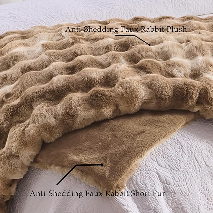 BENVWE Fluffy Faux Fur Throw Blanket for Couch - Soft, Plush, Thick, Cozy, Fuzzy Luxury Minky Bubble Blanket for Home Living Room Decor, Gifts for Women, Tie-dye Brown, 63" x 80", 1100GSM