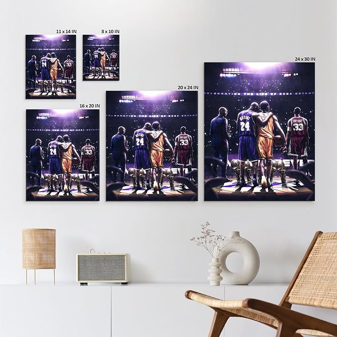 Kobe Bryant Legacy Canvas Wall Art Print Poster, Iconic Inspirational Sports Picture Artwork, Motivational Mamba Mentality Painting Wall Decor for Office Gym Home Living Room Bedroom, Framed 24x30inch