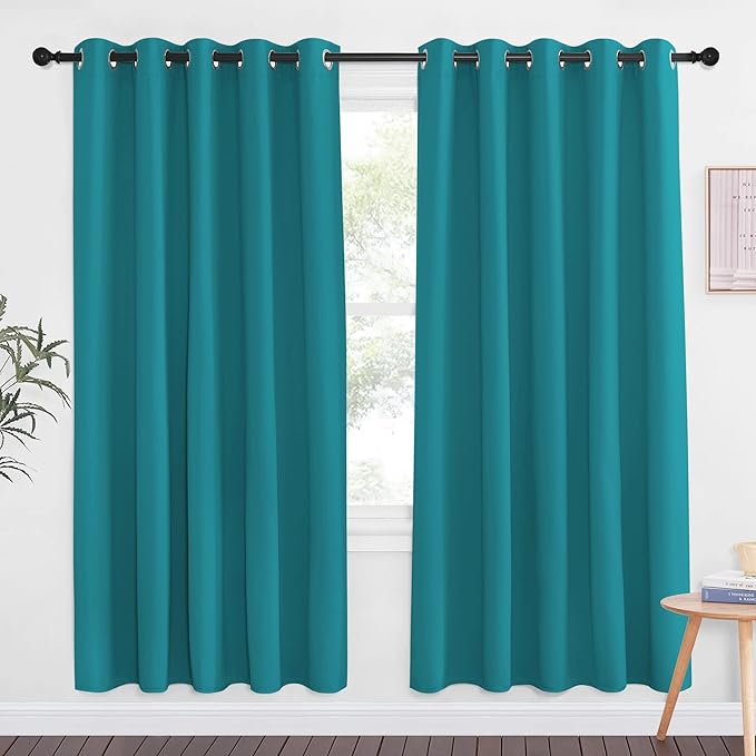 NICETOWN Room Darkening Window Curtain for Sliding Door - Thermal Insulated Solid Grommet Light & Sound Blocking Blackout Drapes for Bedroom/Living Room (Peacock Teal, 1 Panel, W66 x L72)
