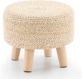 Wimarsbon Round Foot Stool Natural Seagrass Poufs Ottoman Hand Weave Footrest Stool for Couch Desk Extra Seat Step Stool with Solid Wood Legs for Hallway Patio Lounge Natural