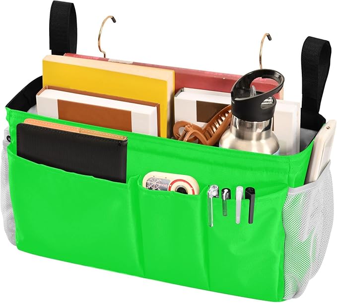 KOPIRIT Neon Cyan Bedside Caddy Storage Bag Bedside Organizer for Headboards Bunk Beds Bedside Shelf Hanging Organizer 6 Pockets with Hooks for Book Glasses Phone Holder