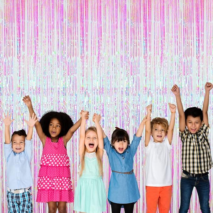 GOER 3.2 ft x 9.8 ft Metallic Tinsel Foil Fringe Curtains Party Photo Backdrop Party Streamers for Birthday,Graduation,New Year Eve Decorations Wedding Decor (2 Packs,Multicolor)