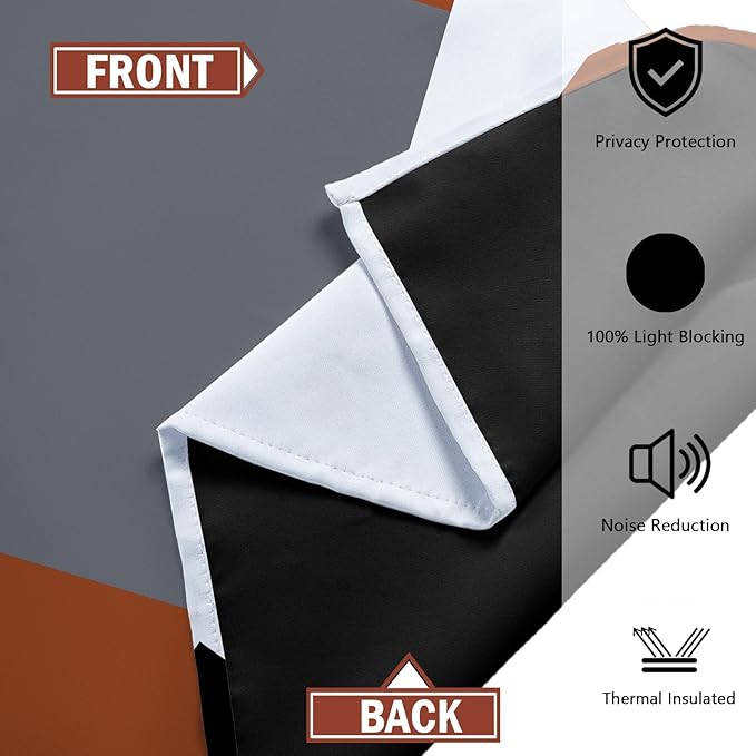 Burnt Orange 100% Blackout Curtains for Bedroom 63 inch Length 2 Panels Set Grey Modern Abstract Geometric Fall Black Out Curtains Insulated Room Darkening Window Drapes for Living Room, 42Wx63L