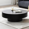 LKTART Round Coffee Table for Living Room, Accent Fluted Drum Coffee Table with Storage, Modern Solid Wood Circle Center Tea Table for Small Space Apartment (31.5''D×14''H-Black)