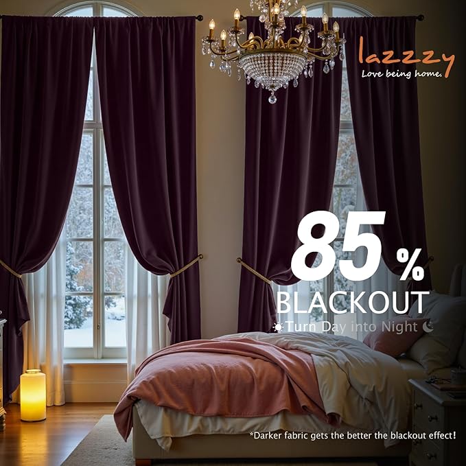 Lazzzy Velvet Blackout Curtains Thermal Insulated Room Window Drapes Super Soft Luxury Curtains for Living Room Bedroom Rod Pocket 2 Panels, Lavender Purple, 52" W x 84" L