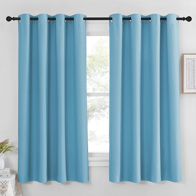 NICETOWN Blackout Curtain Panel 63 inch Long for Window - Thermal Insulated Solid Grommet Blackout Drape for Bedroom Living Room Kitchen (Single Panel, 52W x 63L, Sky Blue)