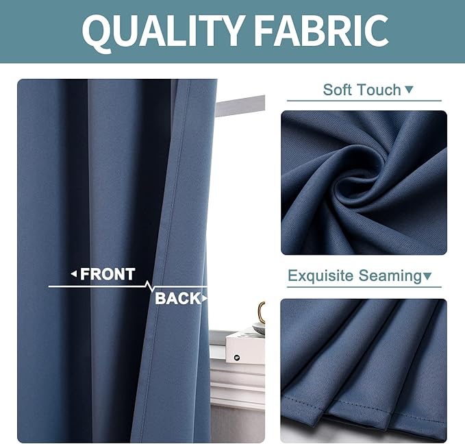 ChrisDowa Small Window Curtains for Kitchen and Bedroom - Grommet Short Thermal Insulated Room Darkening Curtains (2 Panels, Stone Blue, 36 x 24 Inch)