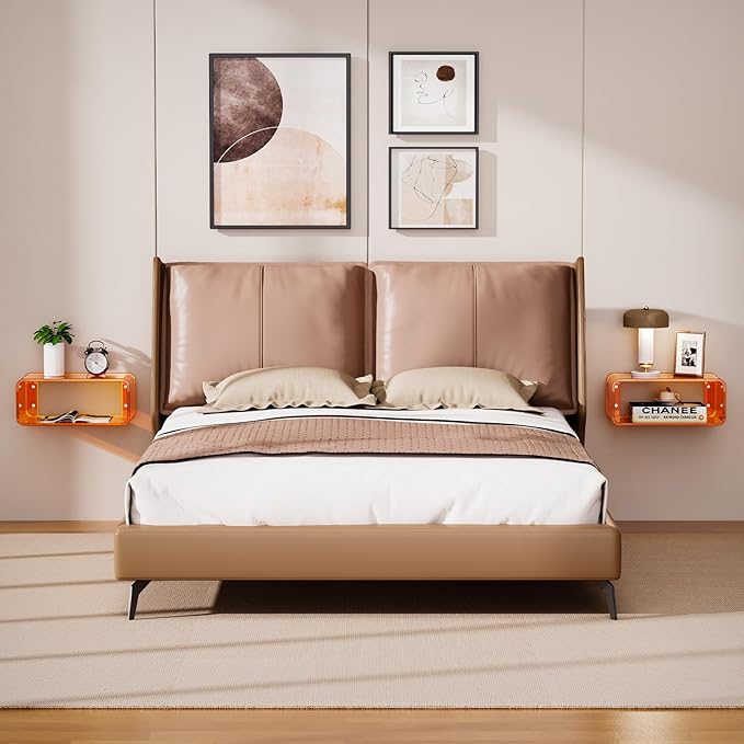 Acrylic Floating Nightstand, Bedside Table, Nightstand Shelf Wall Mounted Bedside Shelf (Orange, Small)