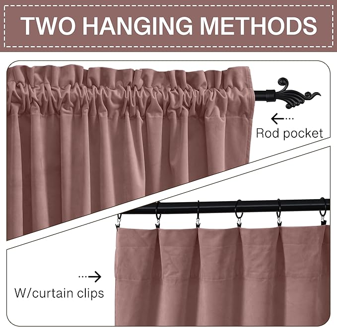StangH Soft Wild Rose Velvet Curtains 102 inches Long Light Blocking for Girls Bedroom, Elegant Warming Drapes Thermal Insulated Noise Reducing for Nursery/Living Room, W52 x L102, 2 Panels