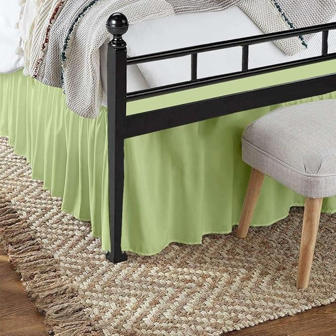 Sage Solid Ruffled Bed Skirt King XL-12 Inch Drop Split Corner, Microfiber Bedskirt with Platform Three Sided Coverage