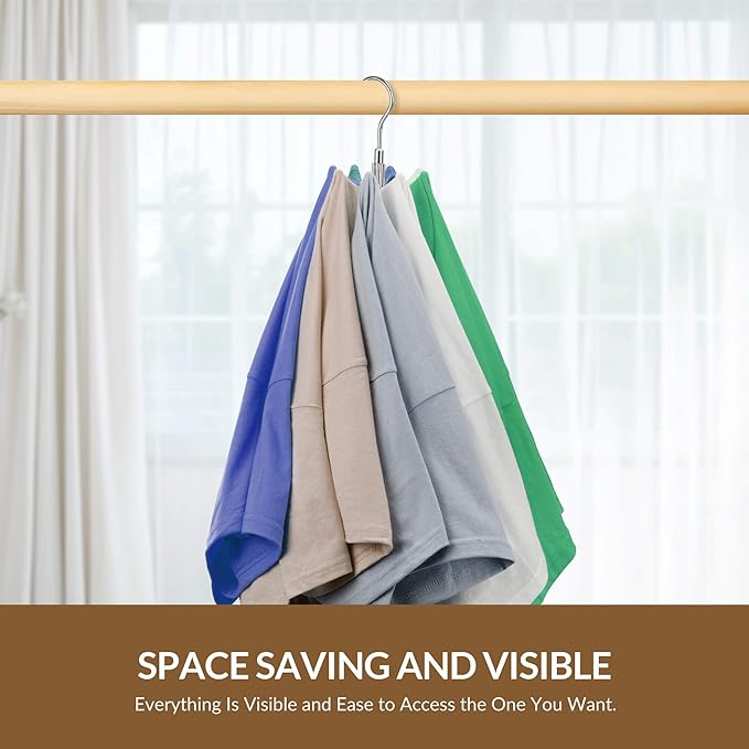 ZEDODIER 2 Pack Space Saving Hangers for Clothes,Rotatable Sturdy Shirt Hangers with 16 Hooks, Non Slip Multiple Shirt Organizer for T-Shirts Sweatshirts Hoodies, Silver