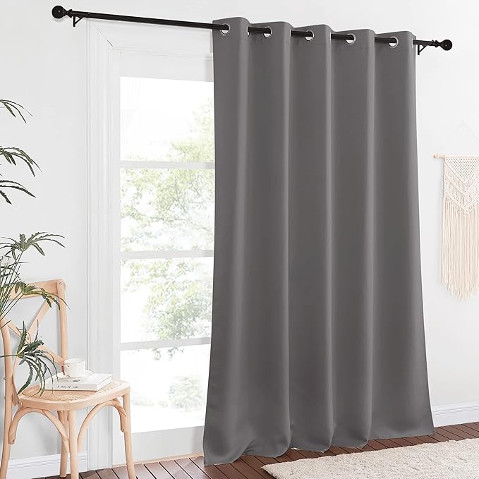NICETOWN Blackout Gray Curtain 110 inch Length, Grommet Extra Long Thermal Curtain Room Darkening Window Treatment for Living Room/Sliding Door, W66 x L110, 1 Panel