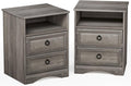 Set of 2 Nightstand with 2 Drawers, 18"W Night Stand with Drawers for Bedroom, Large Accent Bed Side Table and End Table with Open Compartment-Easy Pull Handle, Textured Border for Living Room,Gray