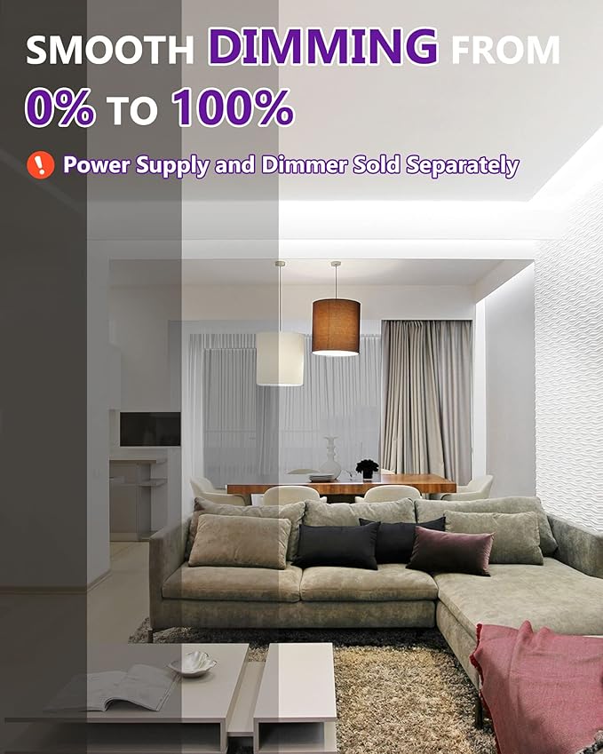 HitLights COB LED Strip Lights Cool White 5000K, 16.4ft Premium High Density 24V Tape Light, 2560 LEDs, 350+ LM/FT, CRI 90+, IP30, Lighting for Kitchen, Cabinets, UL Listed (Power Source Not Included)