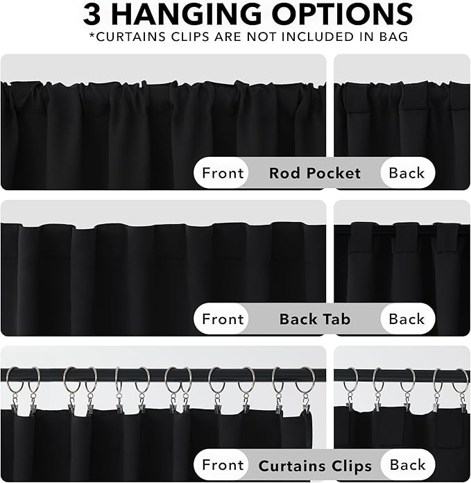 Deconovo Short Blackout Curtains for Small Windows Thermal Insulated Rod Pocket and Back Tab Curtains 42Wx45L Inch Black 2 Panels