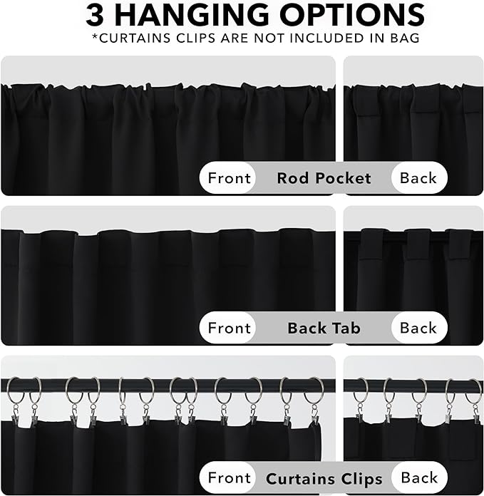 Deconovo Blackout Curtains, Thermal Insulated, W52 x L54 2 Panels, Back Tab, Machine Washable, Room-Darkening Drapes for Bedroom/Living Room Black