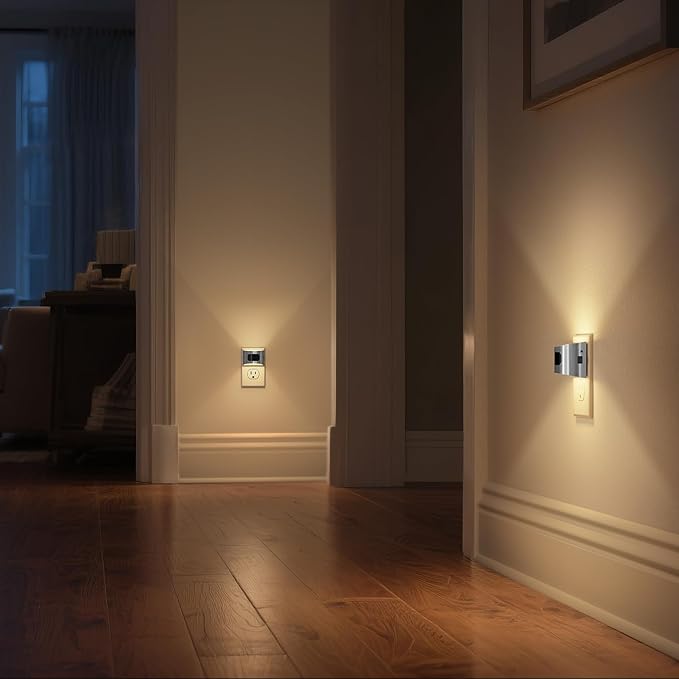 DORESshop LED Night Light[2 Pack], Silver Night Lights Plug into Wall, 3 Mode Plug in Night Light with Motion Sensor, Dusk to Dawn Sensor, Nightlights for Adults, Bedroom, Bathroom, Hallway