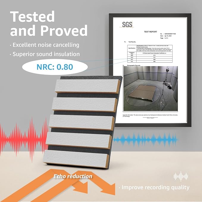 Art3d 4 Wood Slat Acoustic Panels for Wall and Ceiling - 3D Fluted Sound Absorbing Panel with Wood Finish - Brushed Silver