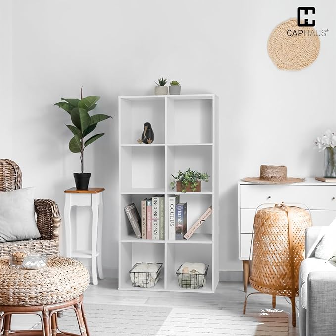 CAPHAUS Sturdy Room 11-Inch Cube Storage Organizer Shelf, with Thick Exterior Edge, Storage Shelf Divider w/Back, Bookcase, 6-Cube, White