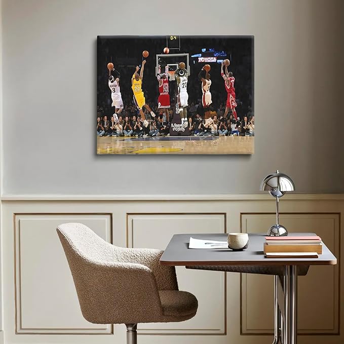 Basketball Legends Canvas Wall Art Print Poster, Iconic Sports Stars Shooting Inspirational Picture, Motivational Photography Wall Decor for Gym Dorm Home Office Living Room Bedroom, Framed 16x20inch