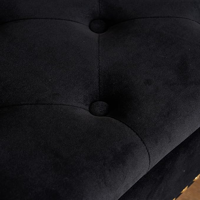 Velvet Storage Bench with Gold Legs& Nailhead Trim, 40" Wide Upholstered Modern Bedroom Bench for End of Bed, Tufted Ottoman for Entryway Living Room Dining Room (Black, 40" Wide)