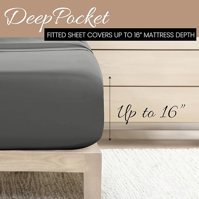 Linen Market Bed Sheets for California King Size Bed (Gray) - Sleep Better Than Ever with These Soft and Cooling California King Sheets - Deep Pocket Fits 16" Thick Beds - 4 Piece Cal King Sheet Set