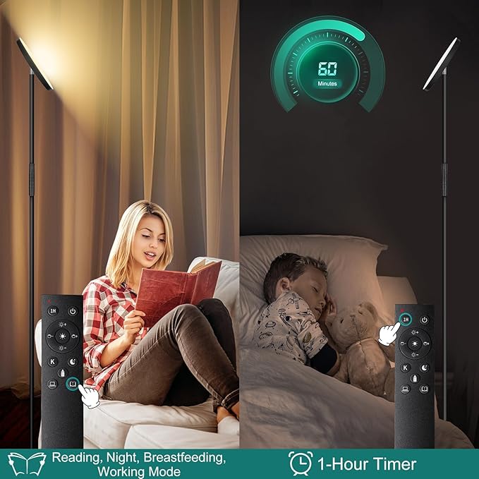 Floor Lamp, Upgraded 40W 4000LM Super Bright Torchiere LED Floor Lamps for Living Room, Stepless Dimmable Color Temperature 2700K-6500K with Remote & Touch Control, Standing Light for Bedroom Office