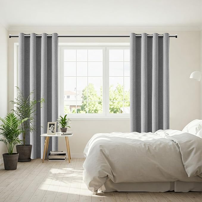 ChrisDowa 100% Blackout Grey Solid Curtains 84 Inches Long 2 Panels for Bedroom Living Room,Farmhouse Room Darkening Thermal Insulated Soundproof Grommet Top Window Treatment Drapes,52x84