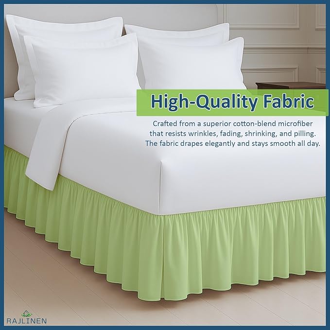 Rajlinen Ruffled Bed Skirt Full XL, 18 Inch Drop Dust Ruffle with Split Corners, 100% Microfiber Bedskirt with Platform, Three-Sided Coverage Ruffled Gathering Design, Sage