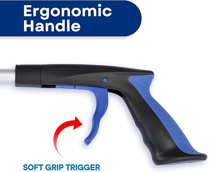 RMS 2-Pack 32 Inch Extra Long Grabber Reacher with Rotating Jaw - Mobility Aid Reaching Assist Tool (Blue)