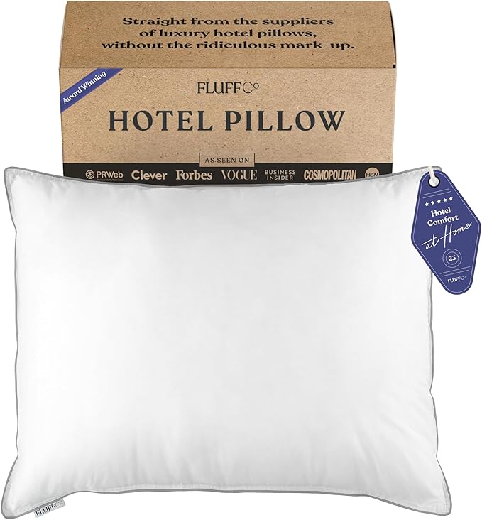 FluffCo Zen Fluff Pillows - Down Alternative - King Bed Pillow for Sleeping Made in USA - Luxury Hotel-Quality Pillow - 100% Cotton, 300 Thread Count (King Size 1 Pack)