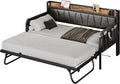 LIKIMIO Daybed with Trundle Bed, Twin Bed Frame with Storage Headboard and Charging Station, Sofa Day Bed with Strong Supports for Living Room, Bedroom, and Guest Room, Black