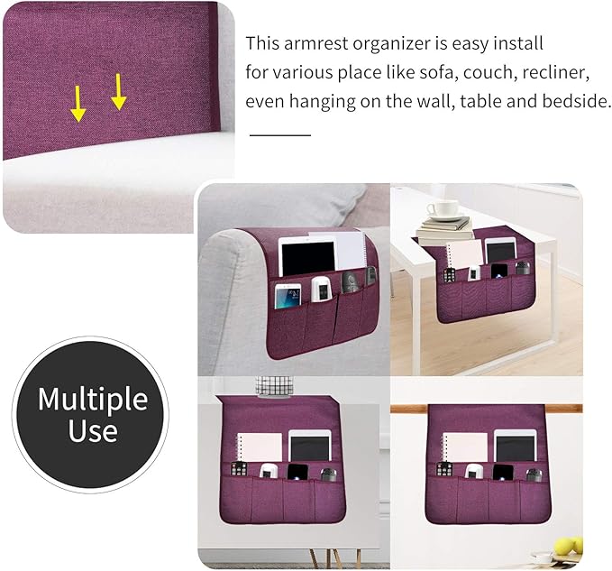 SYSOV Sofa Armrest Organizer, Remote Control Holder for Recliner Couch, Arm Chair Caddy with 6 Pockets for Magazine, Tablet, Phone, iPad