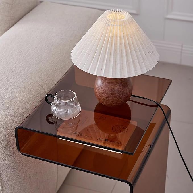 Glass Nightstand,Side Table,S-Shaped End Table for Living Room,Bedside Table for Bedroom (Brown)