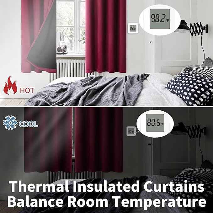 BGment Short 100% Blackout Curtains for Bedroom, Thermal Insulated Lined Energy Efficiency Noise Reducing Grommet Curtains 54 Inch Length for Small Window 2 Panels Each 52 Inch Wide, Burgundy Red