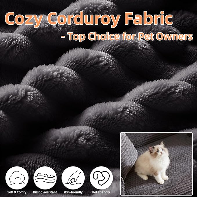 78 Inch Convertible Futon Sofa Bed,Folding Boneless Couches with Sleeper Sofa,Fold Out Floor Sofa Couch with Deep Seat,Cloud Corduroy Foldable Mattress Couch for Living Room (Dark Grey)