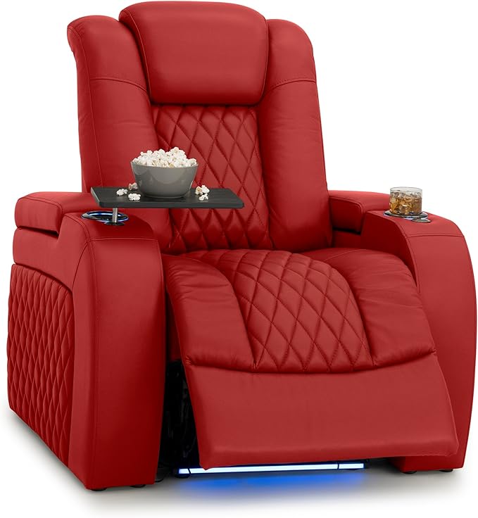 Seatcraft Diamante Zero-Gravity CoolZero Italian Leather Home Theater Seating, Power Headrest, Power Recline, Single Recliner, Red