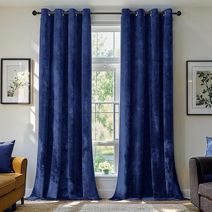 SMILETIME Navy Blue Crushed Velvet Curtains 52x90 inch Luxurious Thermal Insulated Soundproof Drapes for Living Room Bedroom Office Soft and Durable Light-Filtering Window Treatments, 2 Panels